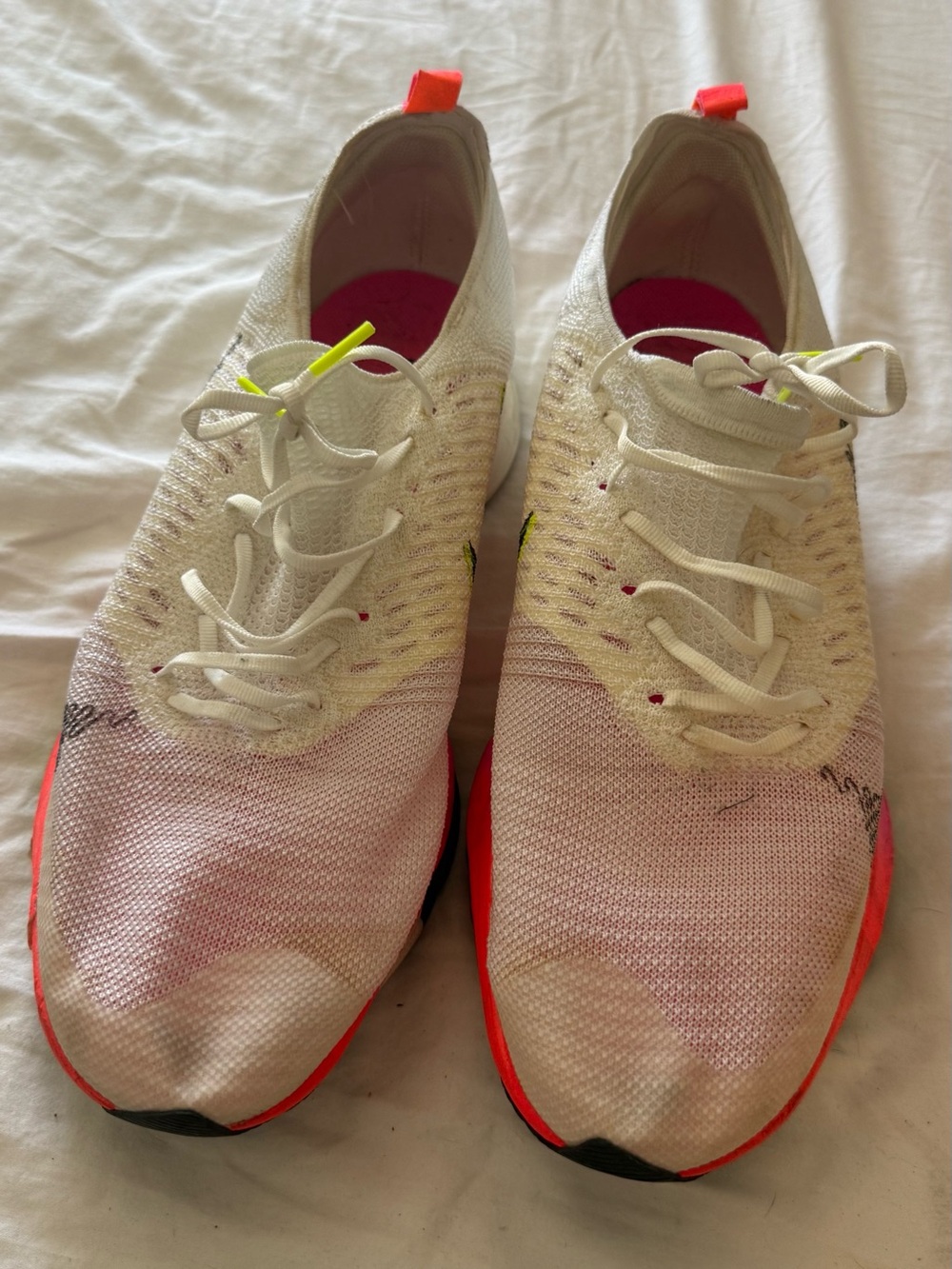 Nike White and Neon Pink Men's Running Sneakers